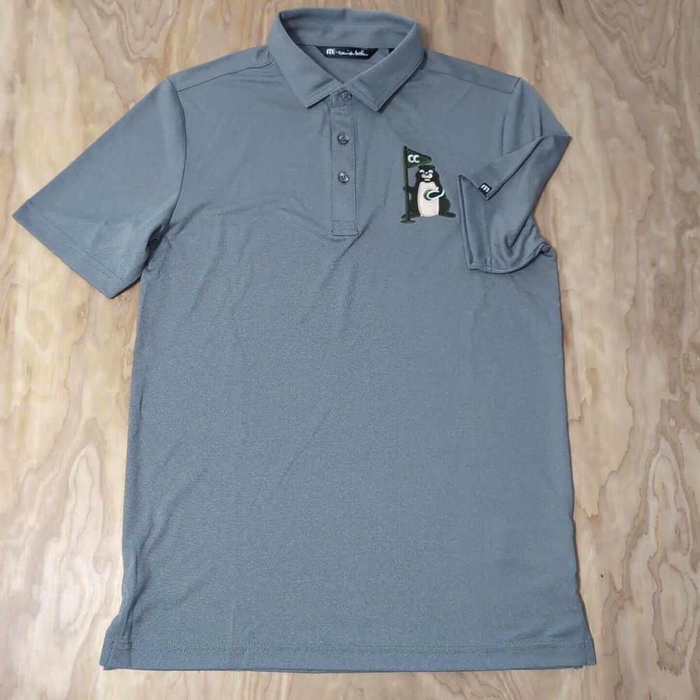 RARE‎ NEW Travis Mathew Beaver Golf Flag Graphic Mens Sm Gray Golf Polo Logos - Picture 3 of 7